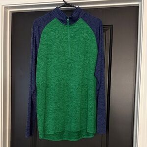 Under Armour Heathered Navy and Green Zip Pullover